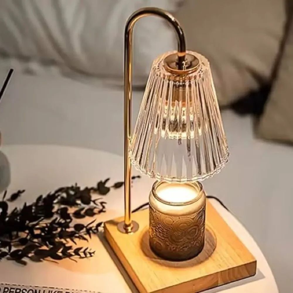 Elegant Candle Warmer Lamp w/Adjustable Brightness  Stylish Wood, Metal & Glass